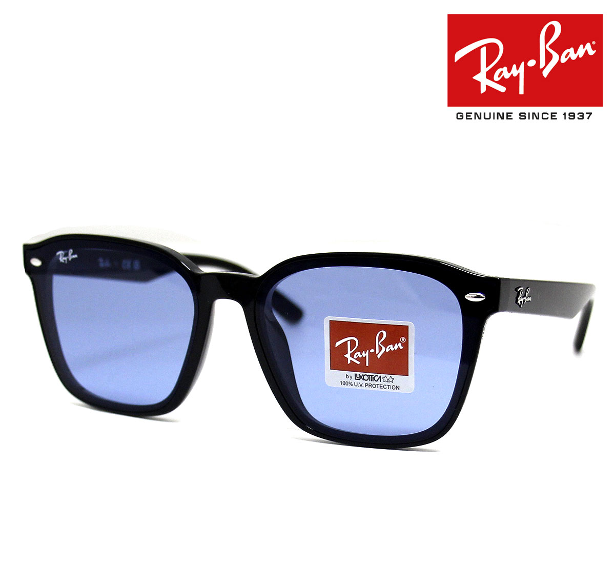 Ray Ban レイバン RB4392D 601/80 66 サングラス ブラック ブルー スクエアシェイプ ビッグシルエット 大きめ メンズ　レディース ユニセックス 正規品 【送料無料】