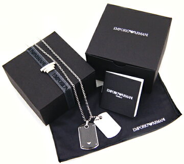 【EMPORIOARMANI】エンポリオアルマーニダブルプレートドッグタグネックレス/ペンダントブラック×シルバーEGS1601040【送料無料】