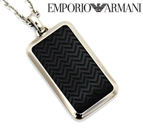 EMPORIO ARMANI エンポリオ アルマーニ EGS2228 アクセサリー イーグルロゴ プレート ネックレス ペンダント ブラック×シルバー 新品 メンズギフト【送料無料】