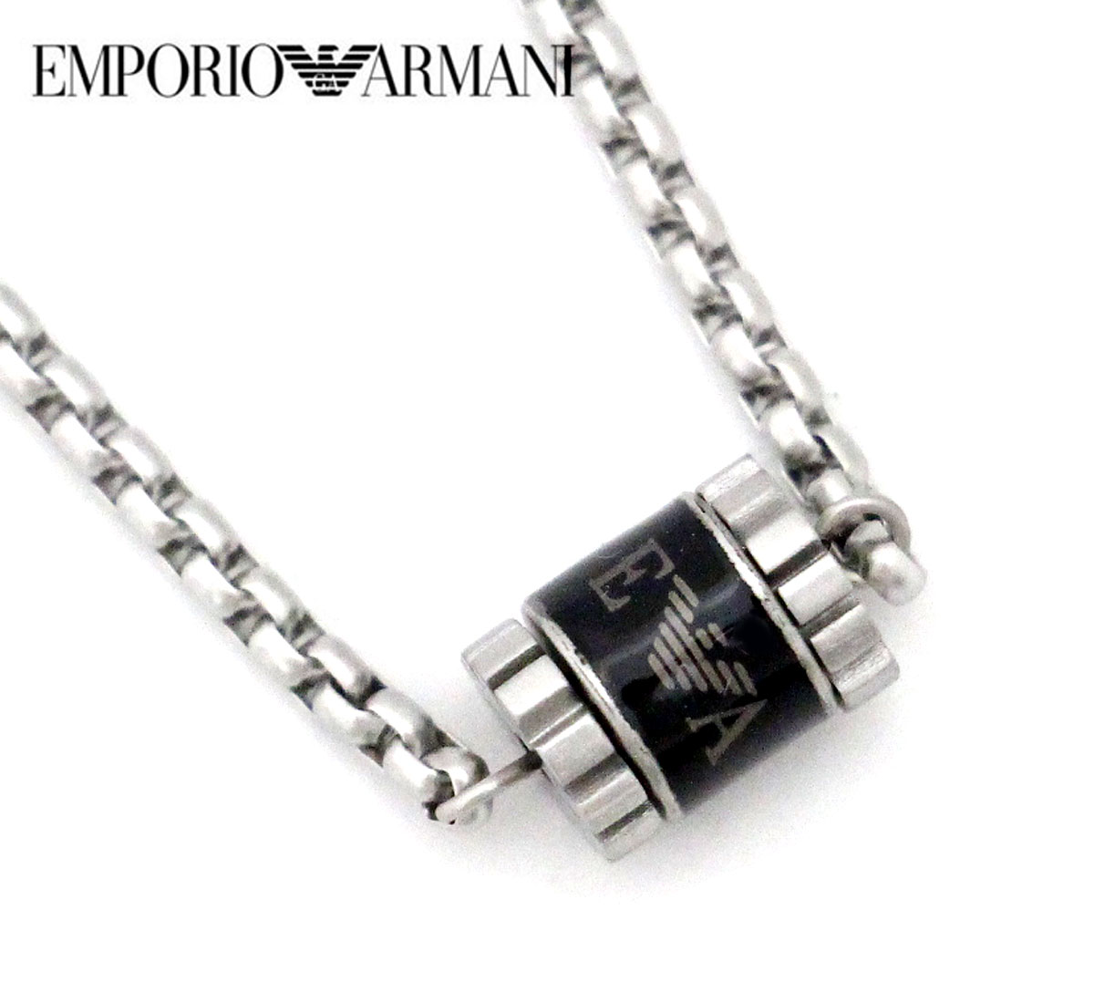 アルマーニ EMPORIO ARMANI エンポリオ アルマーニ EGS2844040 アクセサリー イーグルロゴ リング ネックレス ペンダント ステンレス シルバー×ブラック メンズ ギフト【送料無料】