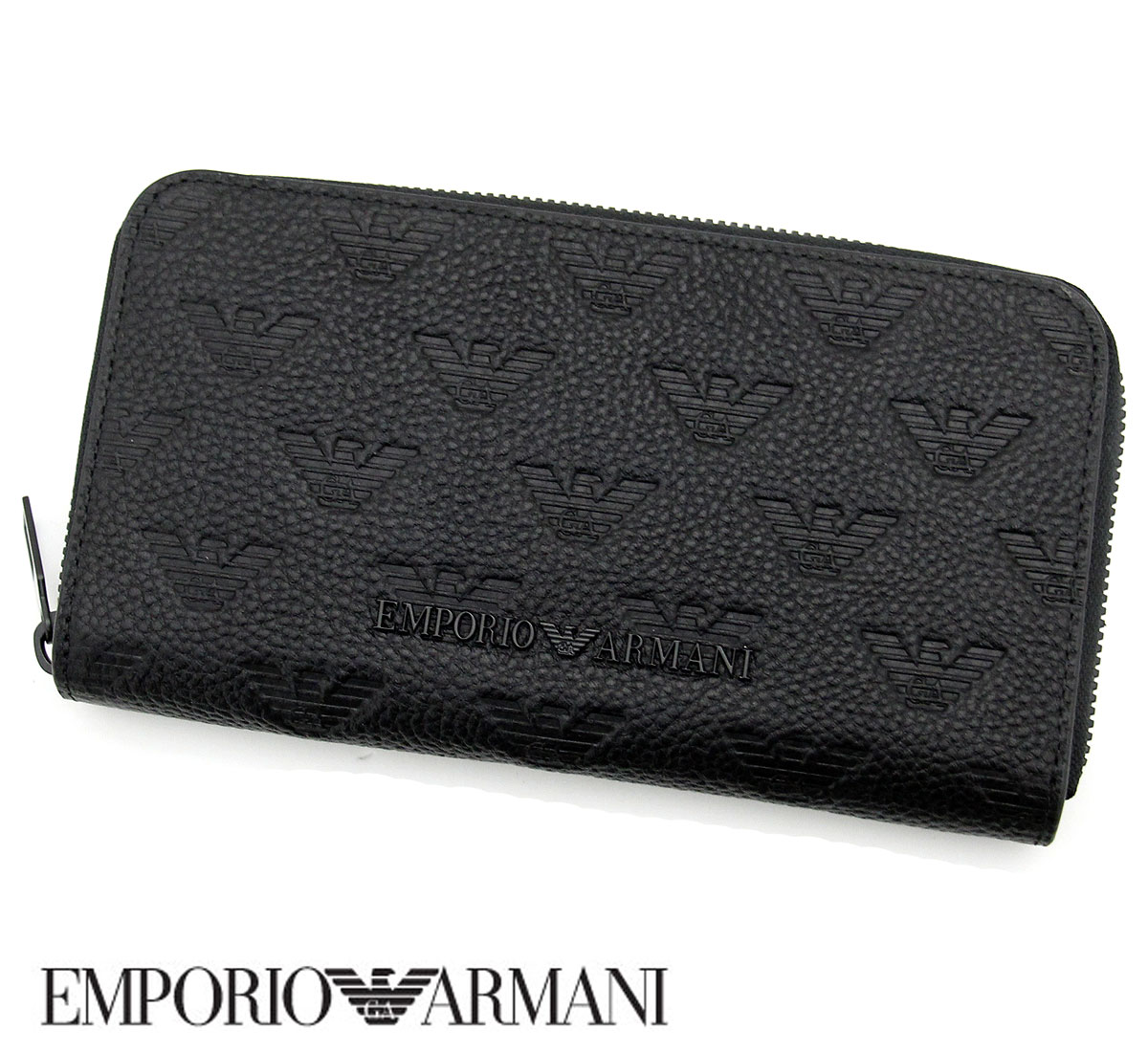 エンポリオ アルマーニ 革長財布 メンズ EMPORIO ARMANI エンポリオアルマーニ YEME49 Y142V 81072 イーグルロゴ型押し 本革 小銭入れ付 長財布 ブラック 新品 メンズ ギフト【送料無料】