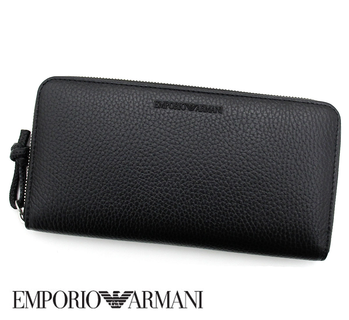 アルマーニ 長財布（メンズ） EMPORIO ARMANI エンポリオアルマーニ Y4R169 Y068E 80001 イーグルロゴ 小銭入れ付 長財布 本革 オーガナイザー ブラック 新品 メンズ ギフト【送料無料】