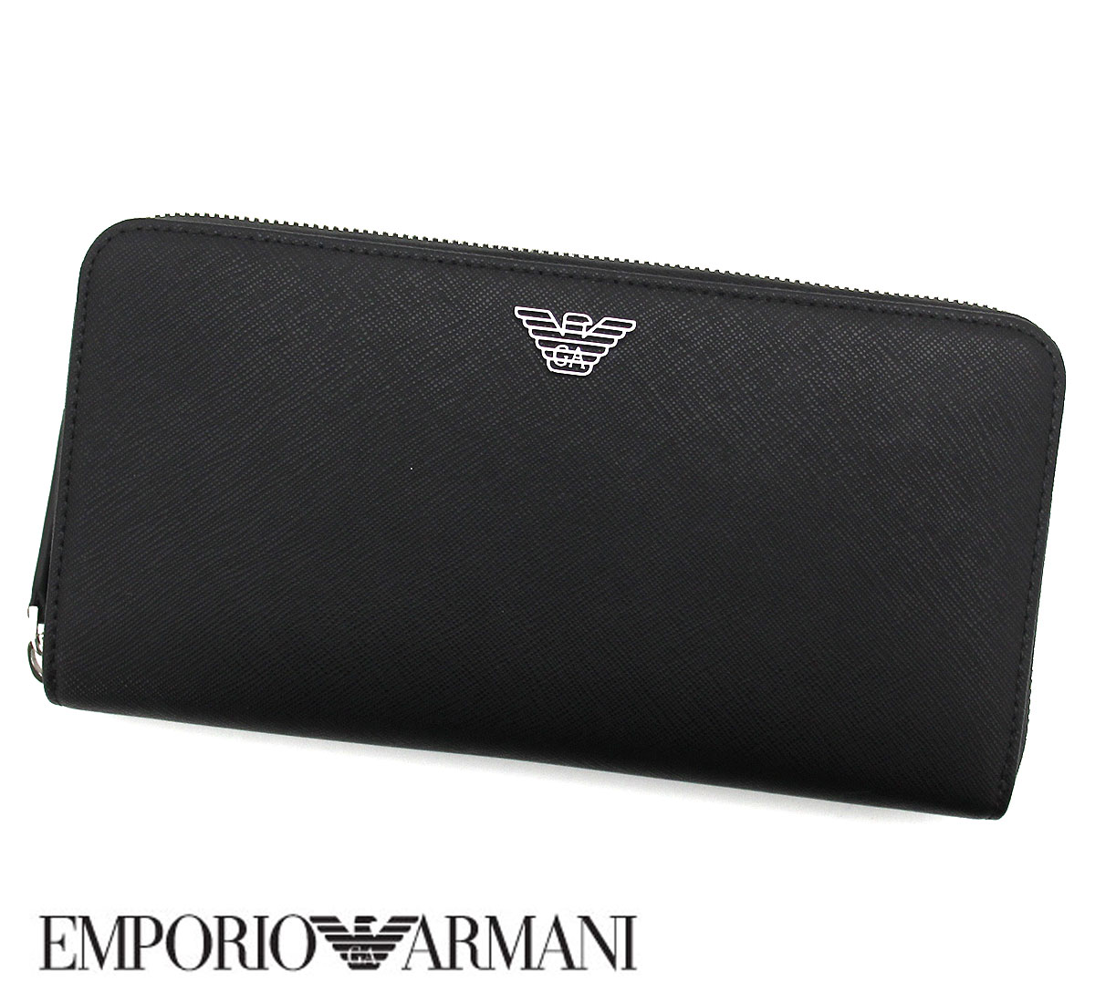 EMPORIO ARMANI エンポリオアルマーニ Y4R169 Y138E 81072 イーグルロゴ 小銭入れ付 長財布 オーガナイザー ブラック 新品 メンズ ギフト【送料無料】