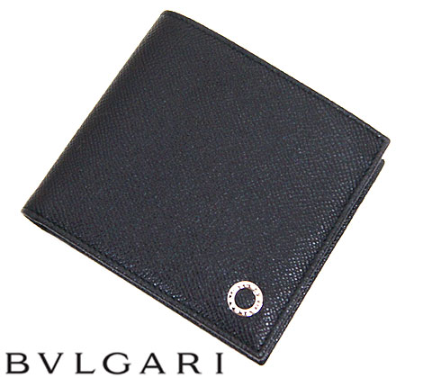 ブルガリ 革二つ折り財布 メンズ BVLGARI　ブルガリ　30396　グレインレザー　ブルガリブルガリ　小銭入れ付　二つ折り財布　メンズ用　ブラック【送料無料】