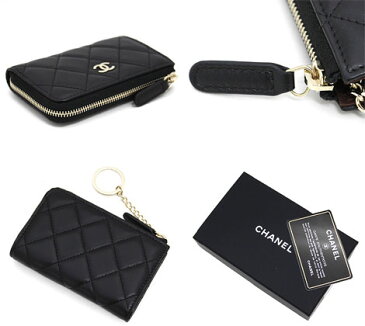 CHANEL シャネル A68943 BLK/GLD ラムスキン ココマーク CC クラシック キーホルダー コインケース 小銭入れ ブラック×ゴールド金具【送料無料】
