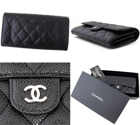 CHANEL シャネル マトラッセ AP0241 Y01588 C3906 キャビアスキン クラシック 小銭入れ付 長財布 ブラック×シルバー金具 新品 【送料無料】