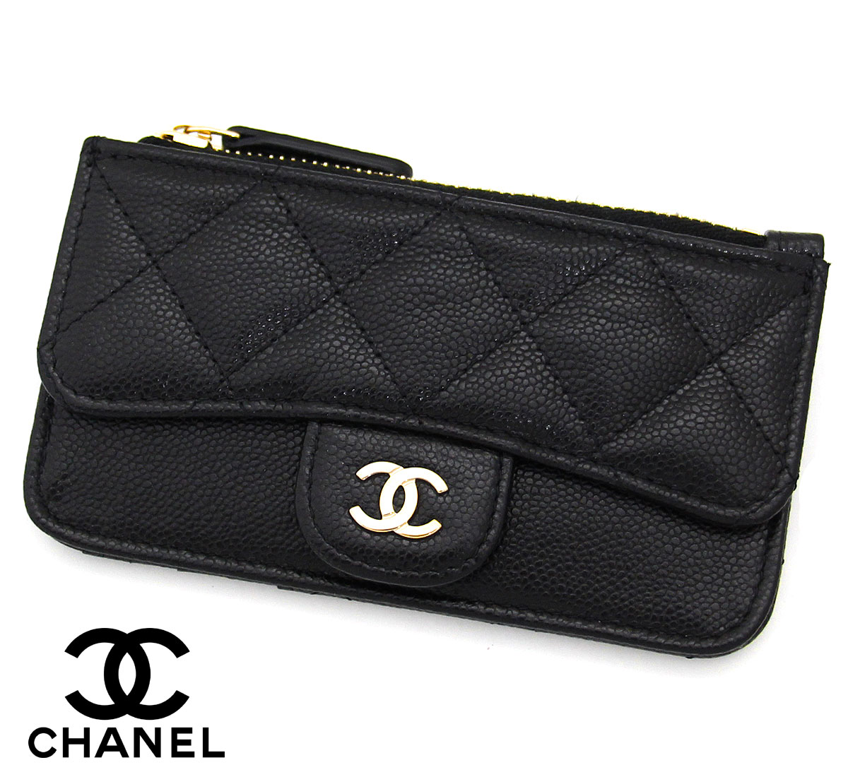 CHANEL シャネル AP2570 BLACK キャビアスキン コイン カードケース タイムレス クラシックライン ココマーク　ブラック×ゴールド金具 新品 ギフト 箱付【送料無料】