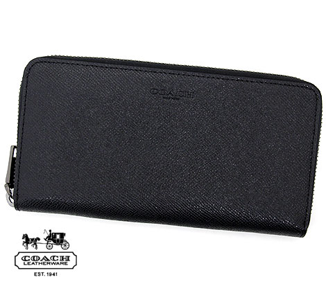 コーチ 長財布 メンズ COACH アウトレット コーチ 58107 BLK クロスグレイン レザー アコーディオン ジップ ラウンドファスナー 長財布 ブラック 新品 メンズ ギフト【送料無料】