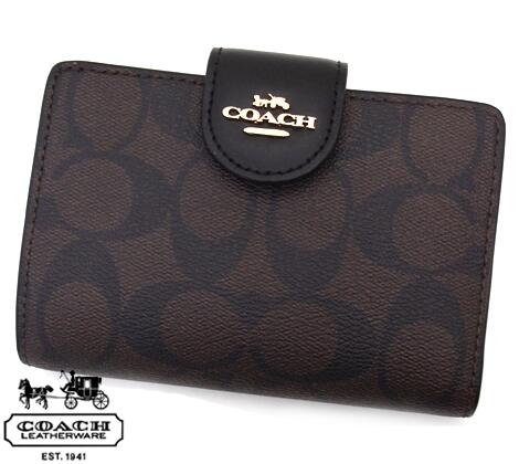 COACH　アウトレット　コーチ C0082 IMAA8　シグネチャー ミディアム コーナー ジップ ウォレット 二つ折り財布 ブラウン ブラック 【送料無料】