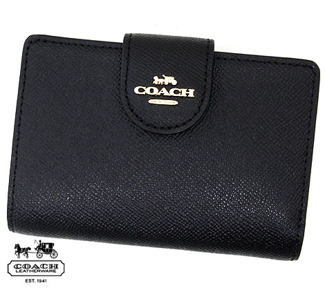 COACH　アウトレット　コーチ C6390 IMBLK　クロスグレイン ミディアム コーナー ジップ ウォレット 二つ折り財布　ブラック