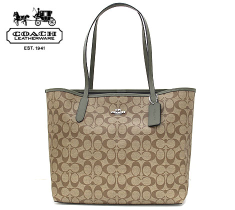 COACH　アウトレット 5696 SVSTG コーチ　シティ トート シグネチャー キャンバス　トートバッグ カーキ サープラス (グリーン系) ラッピング不可【送料無料】