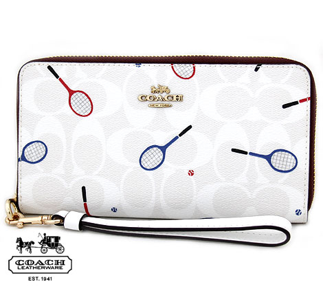 COACH　アウトレット コーチ C8385 IMCAH　ラケット プリント ロング ジップ アラウンド　ラウンドファスナー 長財布　ストラップ付き　チョークマルチ