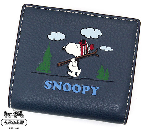 COACH アウトレット コーチ CF251 QBDEI PEANUTS コラボ SNOOPY スヌーピー スキー スナップ ウォレット 二つ折り財布 コンパクト財布 ミニ財布 小銭入れ付 デニムマルチ 【送料無料】