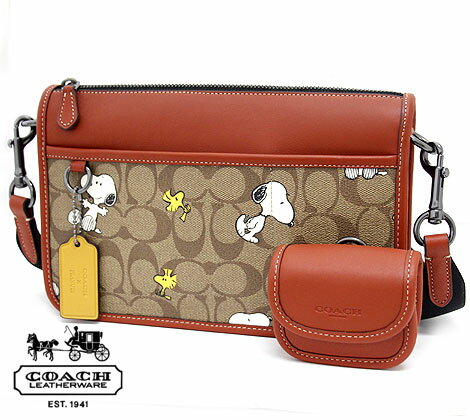 ショルダーバッグ COACH アウトレット　コーチ　CE709 QBE7V　PEANUTS コラボ　シグネチャー スヌーピー SNOOPY ウッドストック　ヘリテージ コンバーチブル クロスボディ ショルダーバッグ　カーキマルチ 【送料無料】