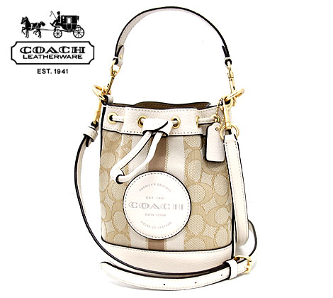 コーチ シグネチャー バッグ（レディース） COACH アウトレット C8322 IMDQC　コーチ　ミニ デンプシー バケット バッグ シグネチャー ジャカード ストライプ ロゴ パッチ 2WAY ショルダーバッグ　ライトカーキ×チョーク 【送料無料】