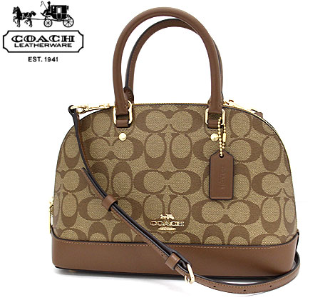 コーチ サッチェル バッグ（レディース） COACH　コーチ　アウトレット　F27583 IME74　シグネチャー ミニ シエラ サッチェル　2way ショルダーバッグ　ハンドバッグ　カーキ×サドル 【送料無料】