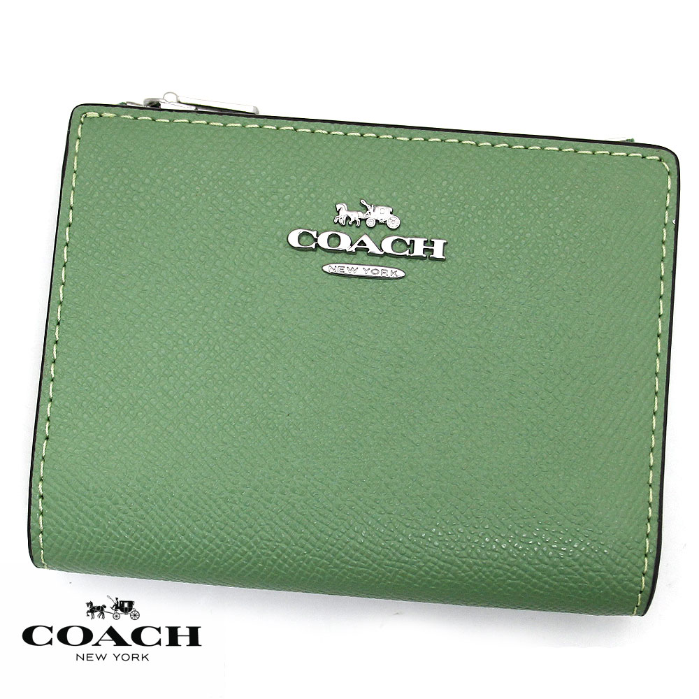 COACH アウトレット コーチ CR983 SVRT2 クロスグレインレザー バイフォールド スナップスモールウォレット 二つ折り財布 レザー ソフトグリーン 新品 【送料無料】