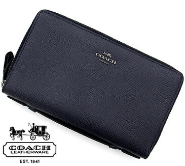 COACH アウトレット　コーチ　F23334 QB/MQ　クロスグレイン　レザー　ダブルジップ　オーガナイザー　小銭入れ付　ラウンドファスナー長財布　ミッドナイト【送料無料】