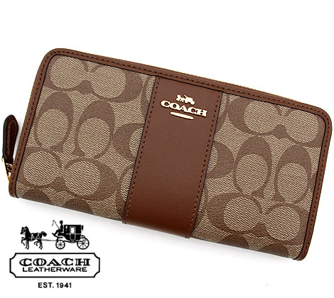 コーチ 長財布 メンズ COACH　アウトレット コーチ F54630 IME74　アコーディオン ジップ ウォレット シグネチャー キャンバス ラウンドファスナー長財布　ベージュ×ライトブラウン【送料無料】