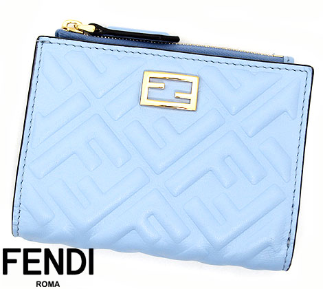 フェンディ 革二つ折り財布 レディース FENDI　フェンディ　8M0447 AAJD F1CCB　FFロゴ　バゲット　レザー　小銭入れ付き　二つ折り財布　ミニウォレット　コンパクト財布　レディース　ライトブルー【送料無料】