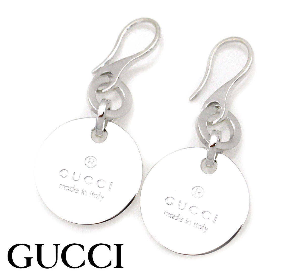 グッチ ピアス（レディース） GUCCI グッチ 151391 J8400 8106 トレードマーク サークル プレート ロゴ フックタイプ ジプシー ピアス アクセサリー シルバー レディース 両耳用【送料無料】