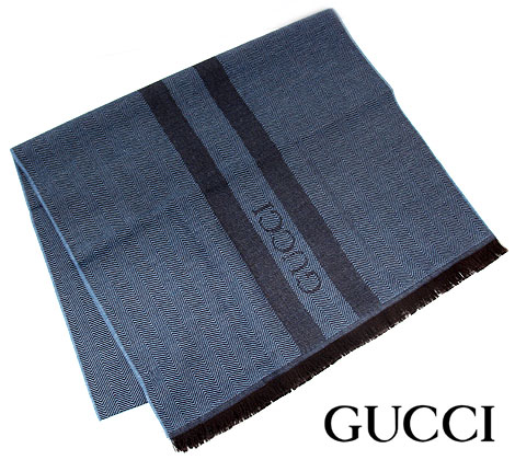 グッチ GUCCI グッチ 544628 4G200 4264　アウトレット　エンブロイダード ストライプ ロゴ　ウール　マフラー ストール スカーフ　ブルー ギフト プレゼント 【送料無料】