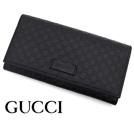 グッチ 長財布（メンズ） GUCCI グッチ 449396 BMJ1G 1000　アウトレット　マイクログッチシマ　レザー　小銭入れ付　長財布　ブラック【送料無料】