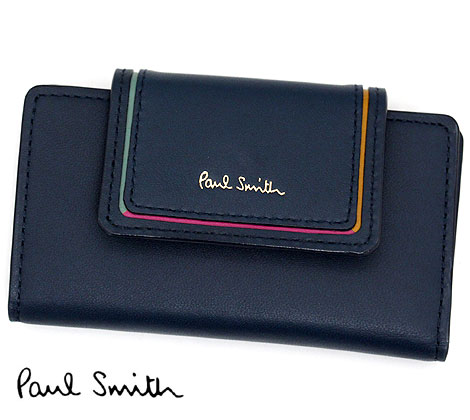 ポール・スミス キーケース PaulSmith　ポールスミス BPW081 31　4連キーケース　レディース　牛革 羊革　ネイビー【送料無料】