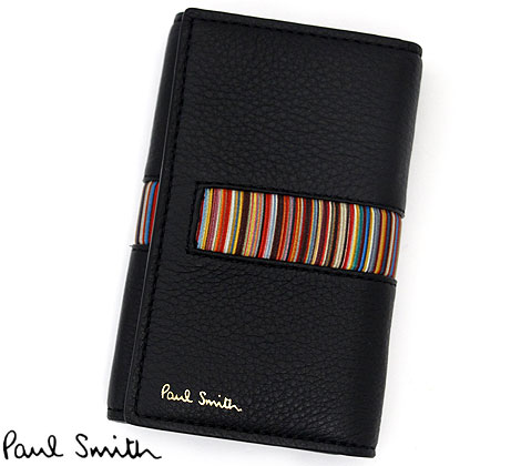 ポール・スミス 革キーケース メンズ PaulSmith　ポールスミス M1A 6950X AMUWEX 79　メンズ　6連キーケース　レザー　ブラック　マルチストライプ　 【送料無料】