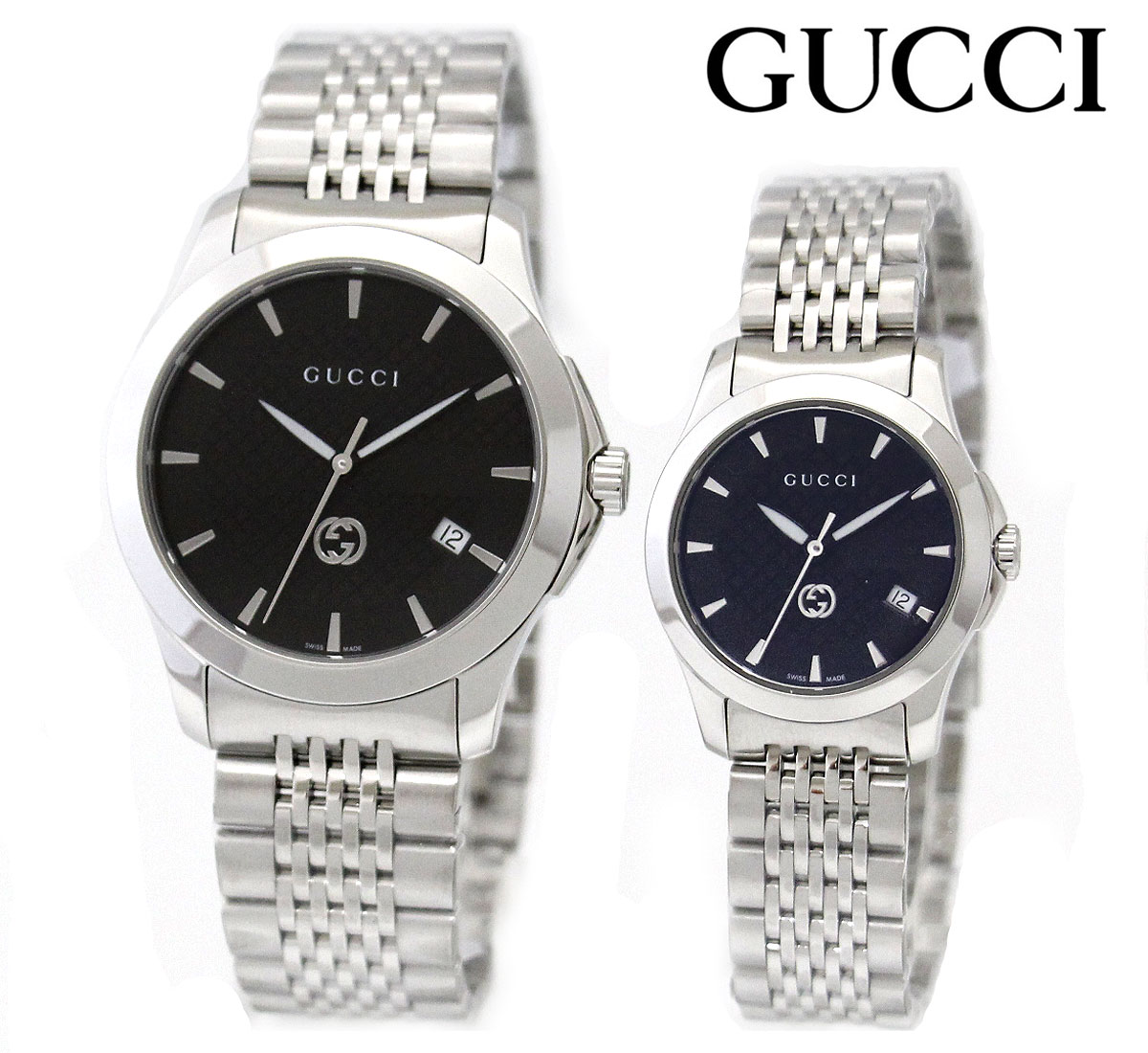 GUCCI　グッチ　YA1264106 YA1265006 Gタイムレス G-Timeless 腕時計 ペアウォッチ メンズ レディース アナログ クォーツ シルバー ブラック文字盤 ペア割り 【送料無料】