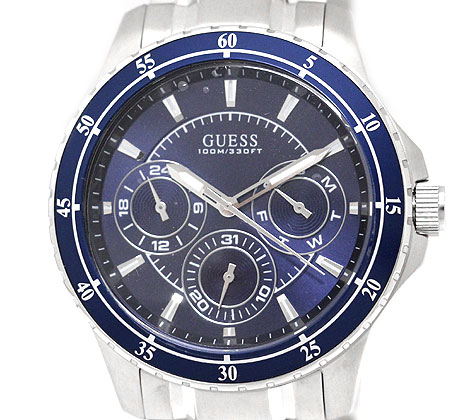 GUESS ゲス W0670G2 腕時計 LONGITUDE ランジチュード メンズ ウォッチ クオーツ アナログ シルバー ブルー文字盤 在庫処分 【送料無料】