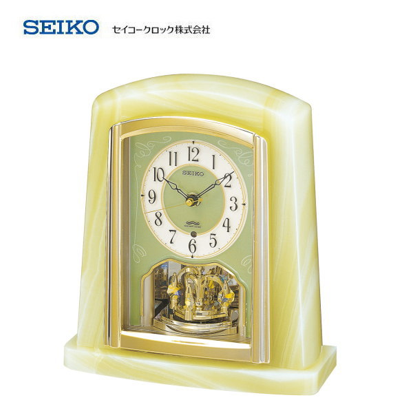 からくり時計 セイコー(SEIKO) 電波置き時計 BY223M 【条件付送料無料】 おしゃれな電波時計/電波置時計/贈答品・贈り物/プレゼント・ギフト/お祝い返し/お返し/新築祝い/オニキス製枠/回転飾り・からくり時計・アミューズ時計