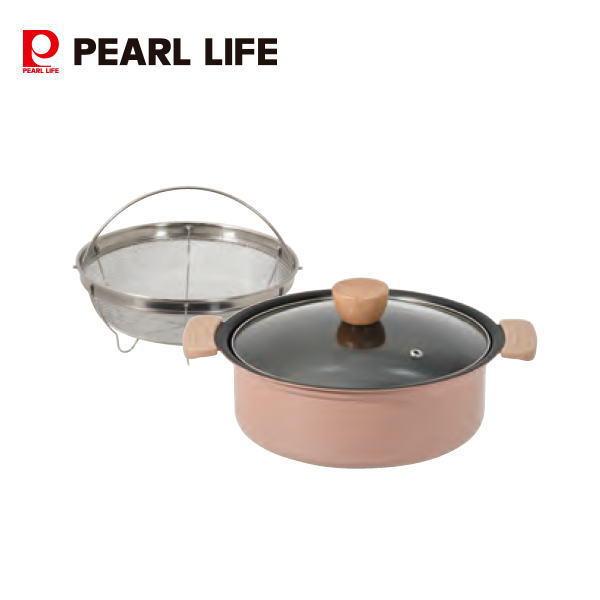 Rakuten - 多用途 ふっ素加工IH対応ガラス蓋付卓上鍋 (ザル付) 20cm24cm HC-0896 HC-0897 【条件付送料無料】家庭用 キッチン用品 調理用品 料理鍋 両手鍋 HC-896 HC-897