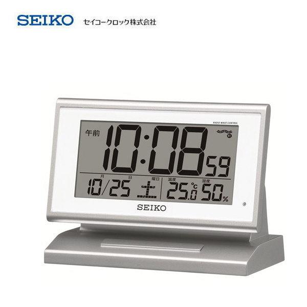 セイコー(SEIKO) デジタル電波置き時計 SQ768S カレンダー 温度 湿度表示付き置き時計 置時計 目覚まし時計 電波時計 LED夜間自動点灯【条件付送料無料】