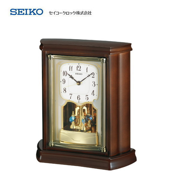 セイコー(SEIKO) 電波置き時計 BY233B 【条件付送料無料】 おしゃれな電波時計/電波置時計/贈答品・贈り物/プレゼント・ギフト/お祝い返し/お返し/新築祝い/木製枠/回転飾り・からくり時計・アミューズ時計/スイープ・連続秒針