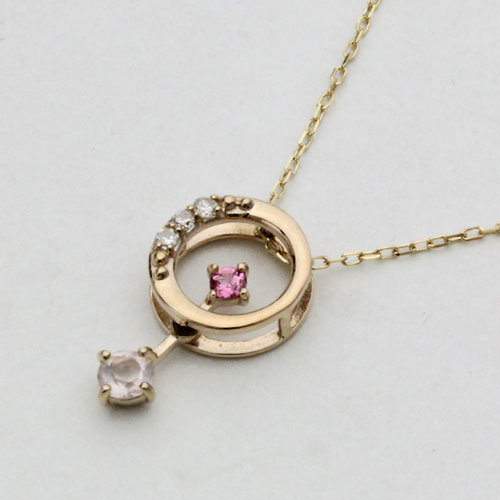 10金 ネックレス ダイヤモンド ペンダント 月のメトロストーン 揺れる ダイヤ 4月 誕生石 K10 ピンクトルマリン