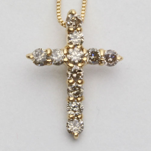 18金 ダイヤモンドクロス ペンダント (ダイヤ0.2ct・シャンパンカラー)