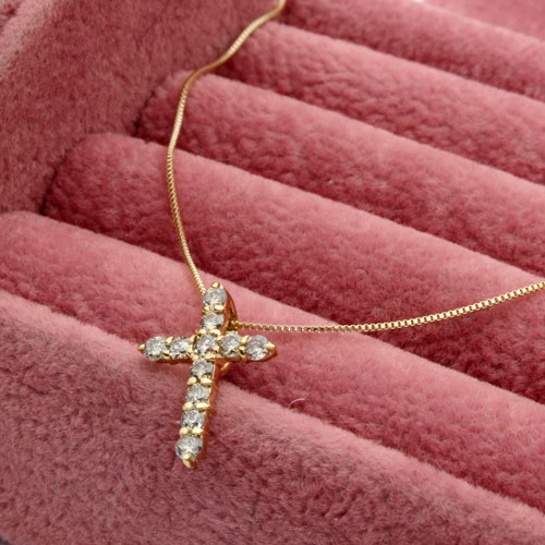 18金 ダイヤモンドクロス ペンダント (ダイヤ0.2ct・シャンパンカラー)