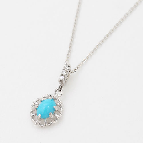 Turquoise - NEW!!【送料無料・消費税込】18金 K18 ホワイトゴールド アンティーク調ネックレス アズキチェーン ペンダント トルコ レディース 小さめ【smtb-k】