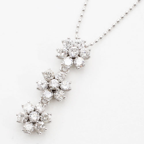 18金 ダイヤモンド ペンダントスリーストーンフラワー (K18WG・ダイヤ1ct)トリロジーダイヤモンド◇特別価格★送料無料◇4月誕生石