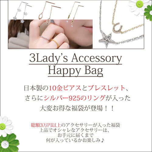 ◇送料無料◇ 2024年 福袋 ハッピーバッグ お楽しみ袋 アクセサリー 10金 K10 3点セット ピアス ブレスレット リング 女性 レディース 嬉しい お祝い 記念日 誕生日 ギフト プレゼント 贈り物 大人 可愛い