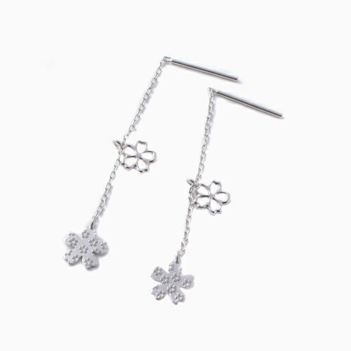 楽天ジュエリーウォーク心斎橋10金ホワイトゴールドピアス K10WG 10kホワイトゴールド 揺れるピアス プラチナカラー 桜 さくら キュート 可愛い アメリカンピアス フラワーモチーフ 地金 アメリカン式 日本製 刻印入 軽い レディース キラキラ 普段使い フォーマル パーティー クリックポスト便対応