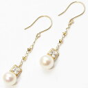 10金 ピアス パールピアス 淡水パール キュービックジルコニア フック式ピアス K10 パールピアス 揺れるピアス ミラーボールピアス 刻印入 国産 イエロー...