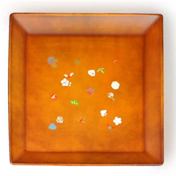 樂天商城 - かわいい シンプル ナチュラル 盛皿 大皿 角皿 プレート 大 ブラウン 正方形 26cm 宝尽くし紋様 樹脂製 プレゼント にも 電子レンジOK 食洗機OK