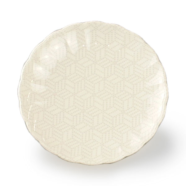 シンプル ナチュラル 小皿 丸皿 プレート 小 白 豆皿 輪花 菊型 10.5cm 枡紋様 マス模様 樹脂製 プレゼント にも 電子レンジOK 食洗機OK