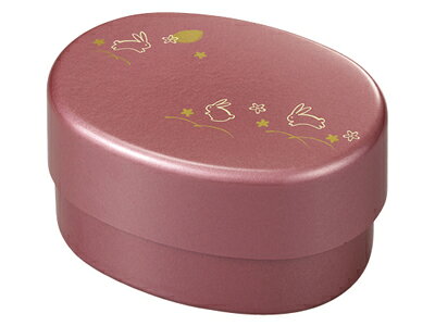 かわいい夢うさぎのカラフルな小判型ランチボックスです。　コンパクト小判弁当箱　メタピンク　夢うさぎ