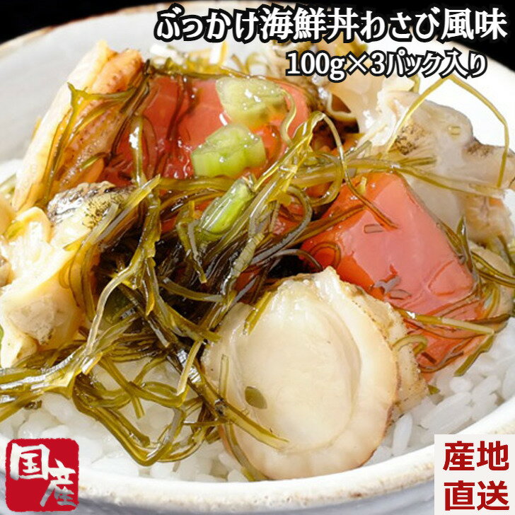 ぶっかけ海鮮丼わさび風味（100g×3パック）真空パック 昆布 ほたて つぶ貝 紅鮭 海鮮ギフト 贈答 化粧箱入り ギフト 海鮮 新鮮 函館 北海道 冷凍便 送料無料 産地直送 内祝いのサムネイル