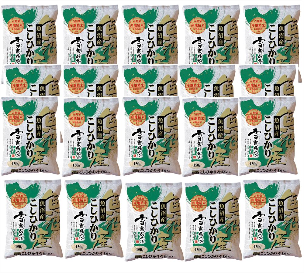 ＼父の日／新潟 雪蔵魚沼産コシ小分けパック 150g×20 米 新潟県 常温 熨斗対応 送料無料 ギフト 贈答 記念日 産地直送 プレゼント 内祝い