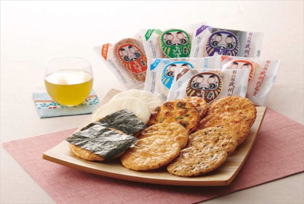 埼玉「七越製菓」 彩の国だるませんべい 22枚(醤油4枚、黒胡麻3枚、七味唐辛子4枚、のり4枚、ザラメ3枚、ねぎみそ4枚) 和スイーツ 埼玉県 プレゼント ギフ...