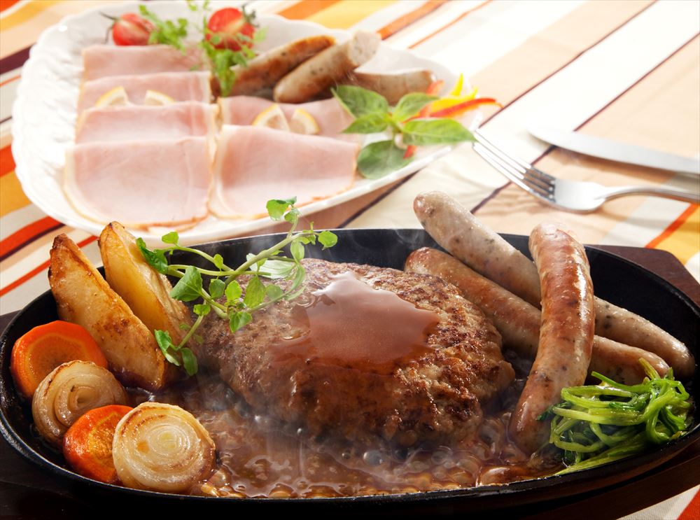 ≪お中元≫大阪 「夢一喜」 バラエティセット 焼ハンバーグ 110g×3、デミグラスソース 30g×3、あらびきウインナー 130g、ロースハムスラ..